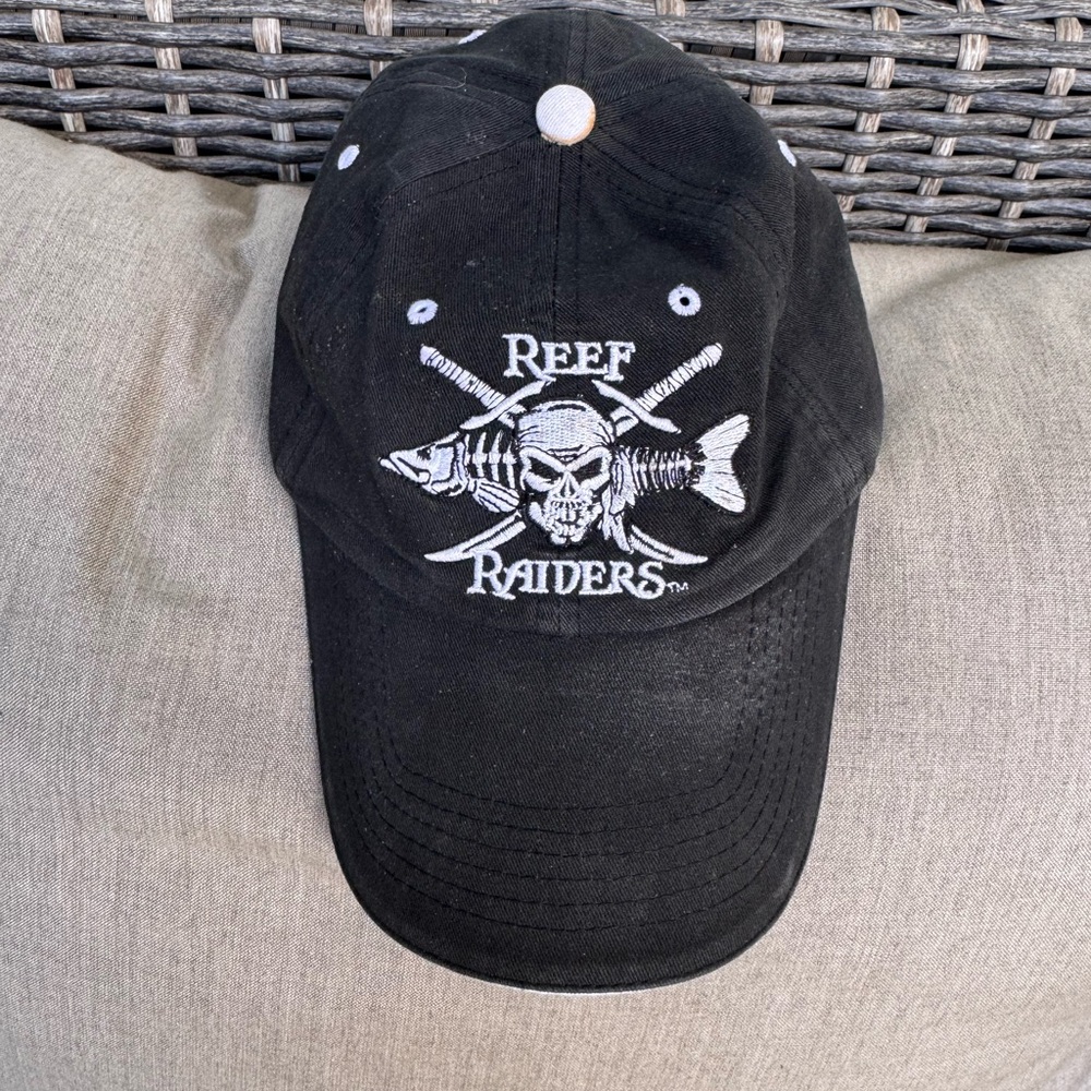 Get Reel Get Fish, Black, Hat says “Reef Raiders”
